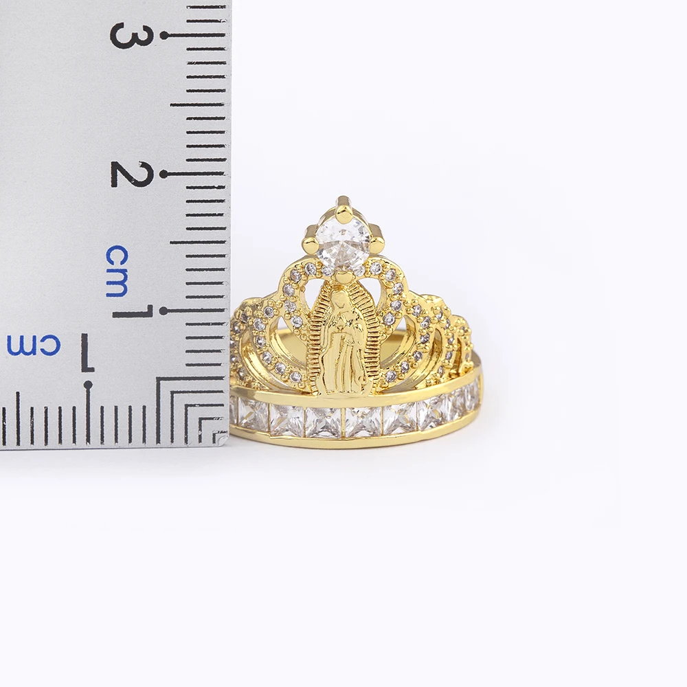 Nidin Classic Gold Plated Zircon Virgin Mary Crown Open Ring Religious Adjustable Luxury Top Quality Femme Party Accessories