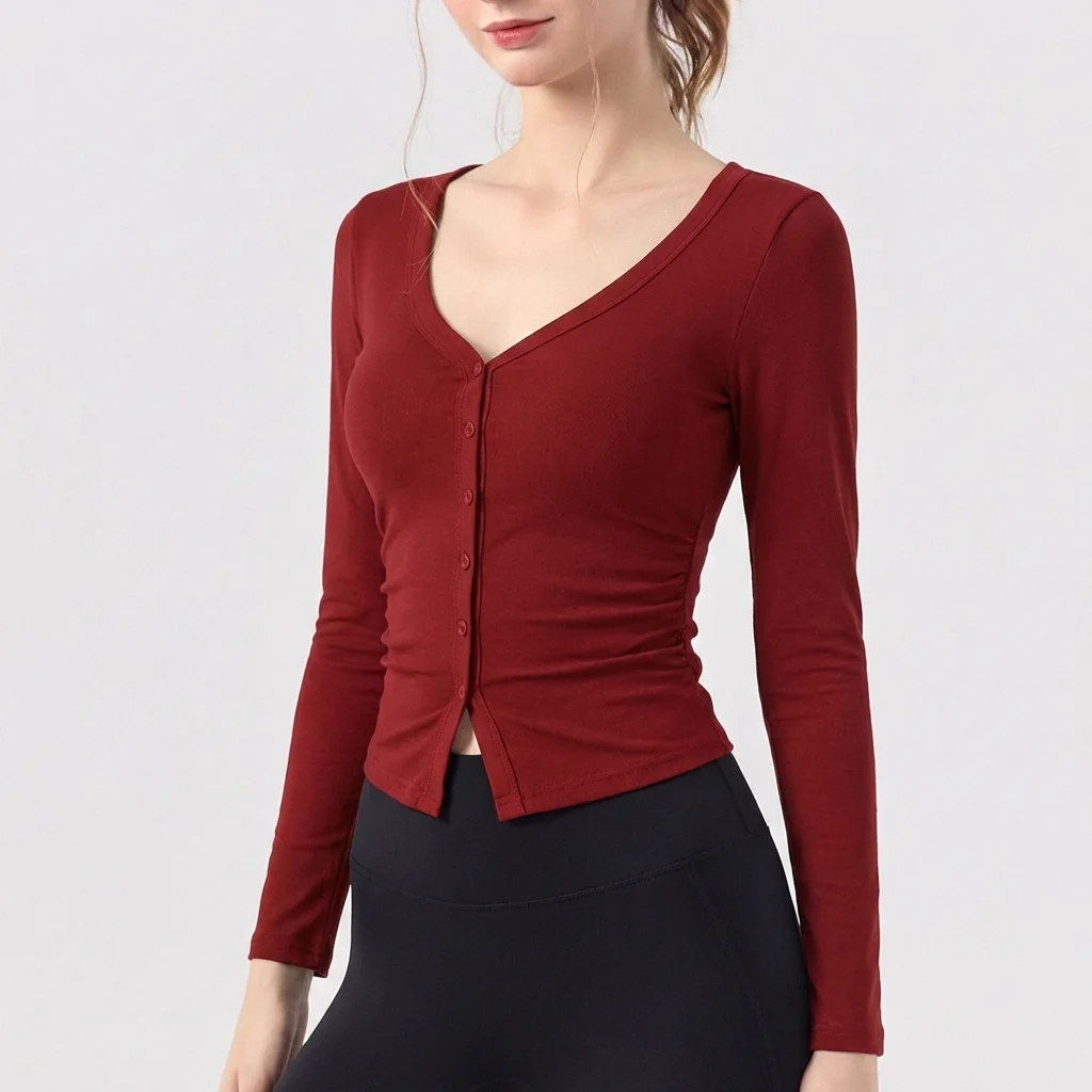 Women's V-Tie Buckle Slim Fit Long-Sleeve Sports Top for Running Fitness Yoga Shirt Training - Slimming Running And Yoga Clothes
