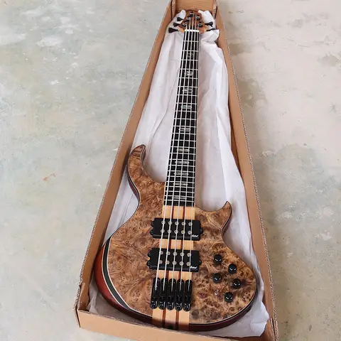 Double Sided Tree Burl Active Electric Bass Guitar 5 String 6 String 5 Pcs Maple Neck Through with Active&passiveSwitching