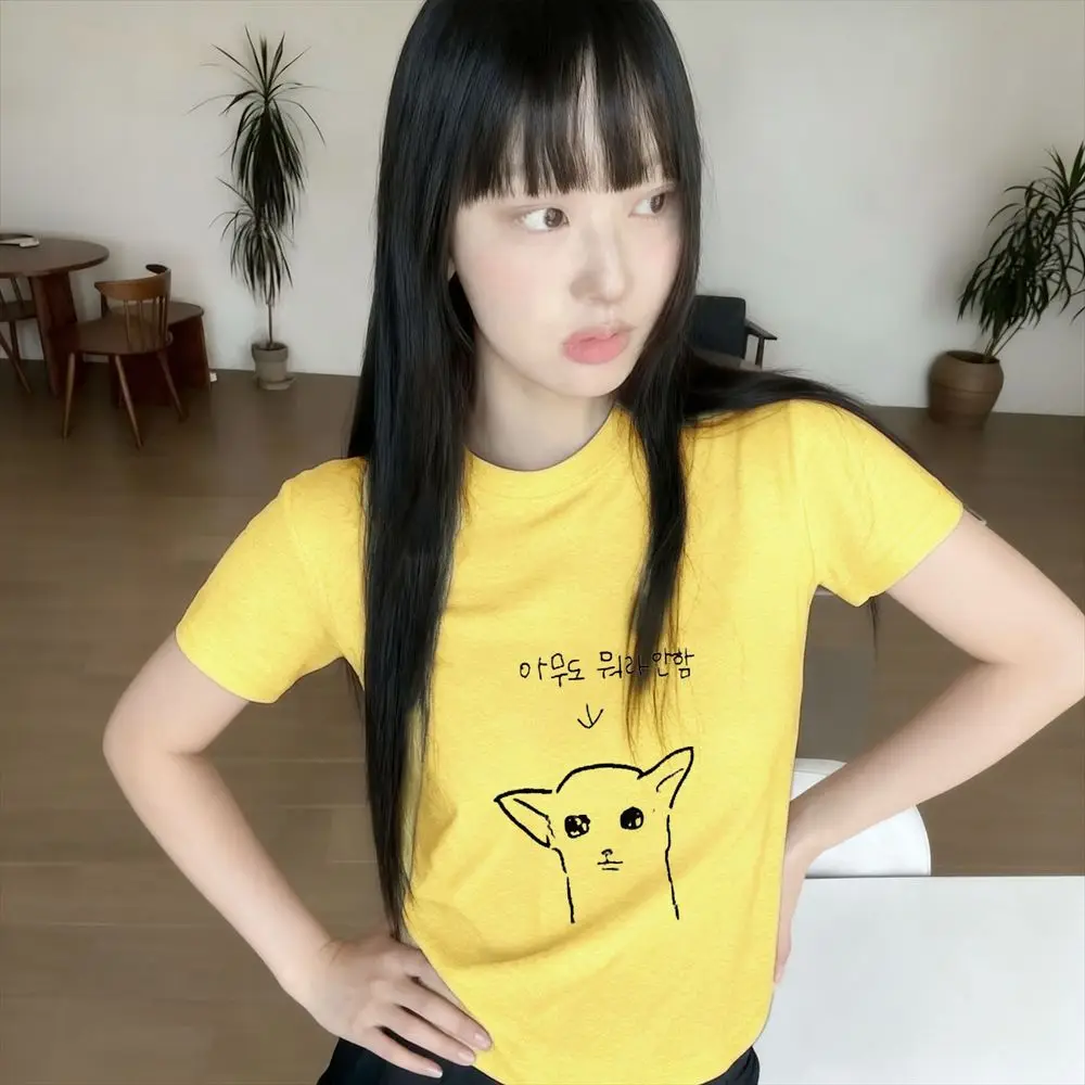 Camiseta con estampado de Chihuahua Kawaii para mujer, camiseta de manga corta de verano estilo coreano con estampado Harajuku, camisetas con figuras de dibujos animados, moda informal Y2k