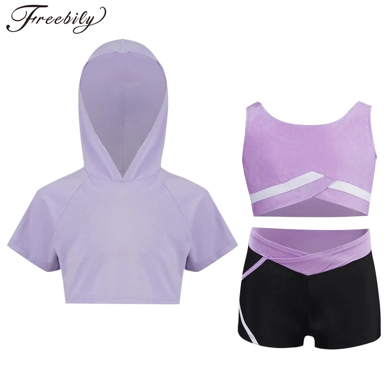 Conjunto deportivo para niños y niñas, chándal de manga corta con capucha, chaleco sin mangas, pantalones cortos, trajes de entrenamiento, trajes de Ballet