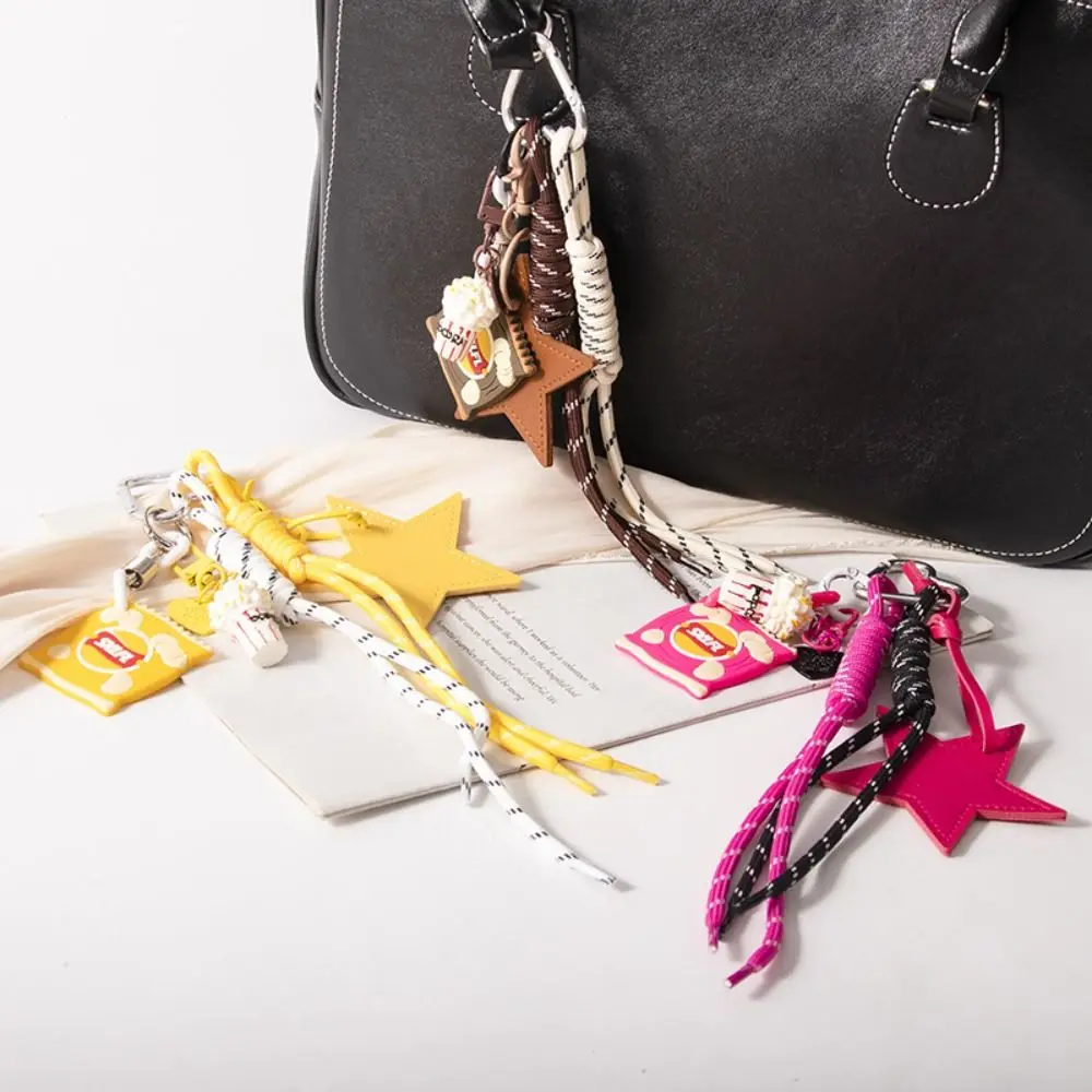 

Popcorn Potato Chips Star Shaped Keychain Hand-Woven Handmade Braided Rope Bag Pendant Ornament Korean Style