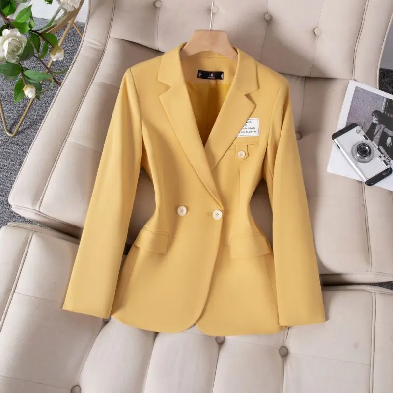 Spring Autumn Blazer Women Coats 2024 New Black Yellow Long Sleeve Suit Jacket Ladies Business Office Blazer Female Outerwear