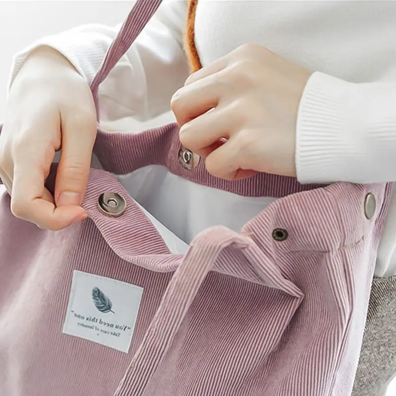 Women Corduroy Shoulder Bag Reusable Shopping Bags Casual Tote New Soft Female Handbag Hot sale Canvas Large Size Pocket