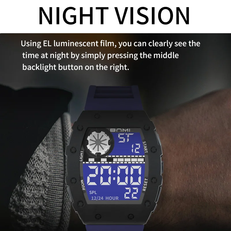 BNMI High Quality Men's Sports Watch Weekly Calendar Display Waterproof Alarm Chronograph Electronic Digital Watches Teenagers - Image 2