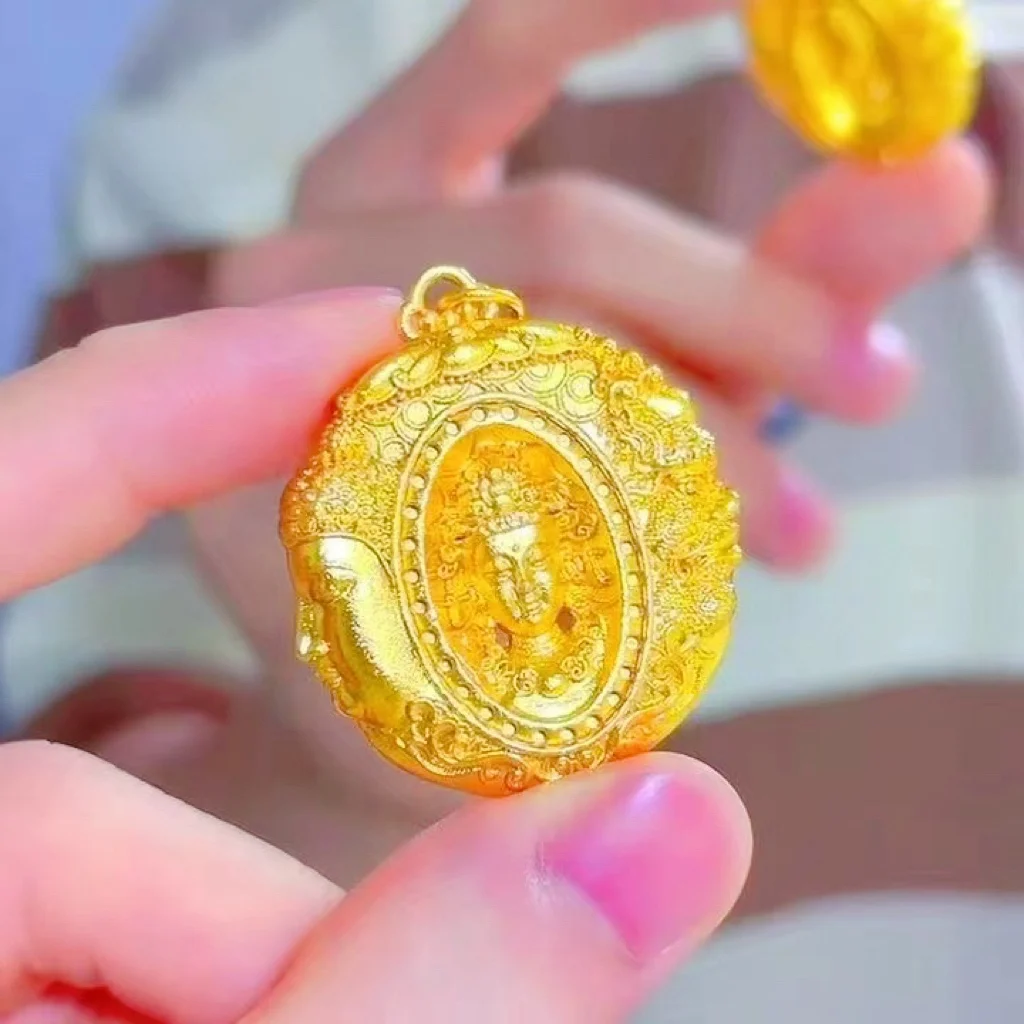 

Unisex 24K Gold Buddha-Demon Ruyi Pendant, AU999 | Distressed facial-texture, rustic elegance for everyday contemplation.