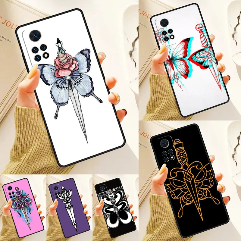 

Tattoo Butterfly Dagger Case For Samsung Galaxy S24 Plus S23 S20 S21FE Lite S22 Ultra Note 20 S8 S9 S10 Phone Coque