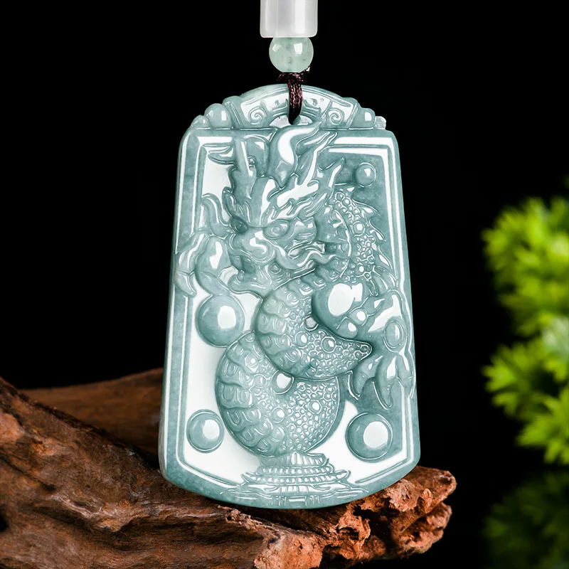 

Natural A-grade Jade Blue Water Tyrant Dragon King Brand Zodiac Pendant Ice Jadeite For Men's Women's Gift Jewelry Drop Shipping