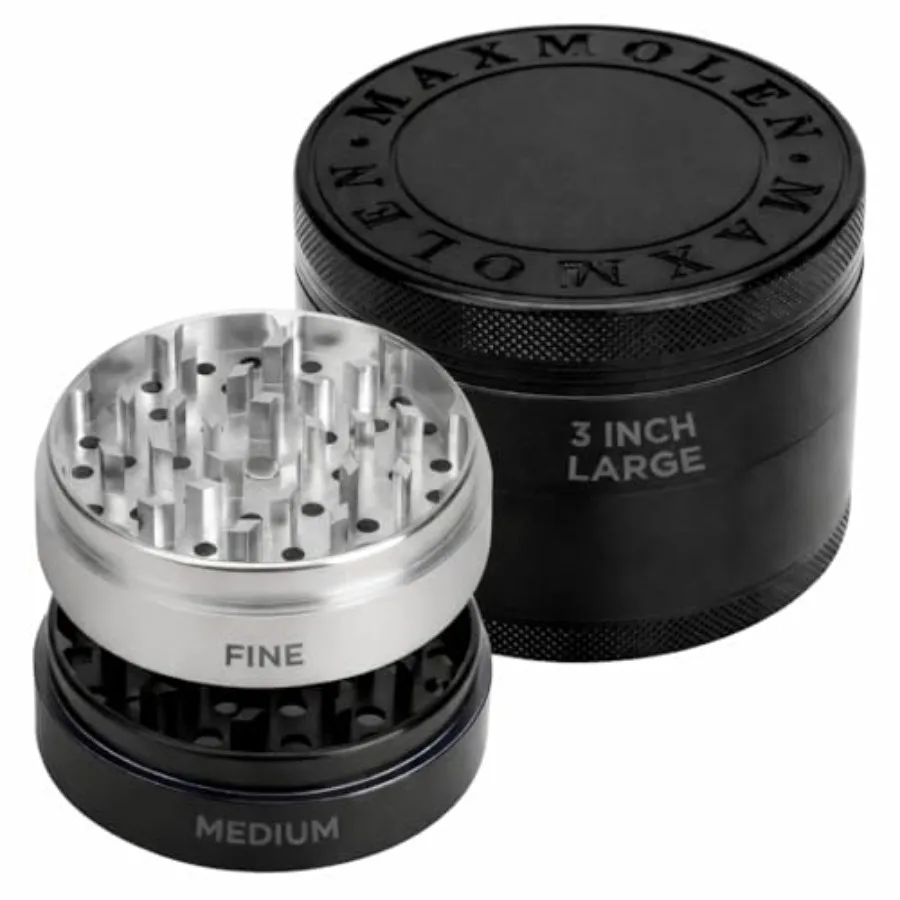 

3-дюймовая большая мельница для специй с двойной пластиной для тонкого и среднего помола, из нержавеющей стали, черная