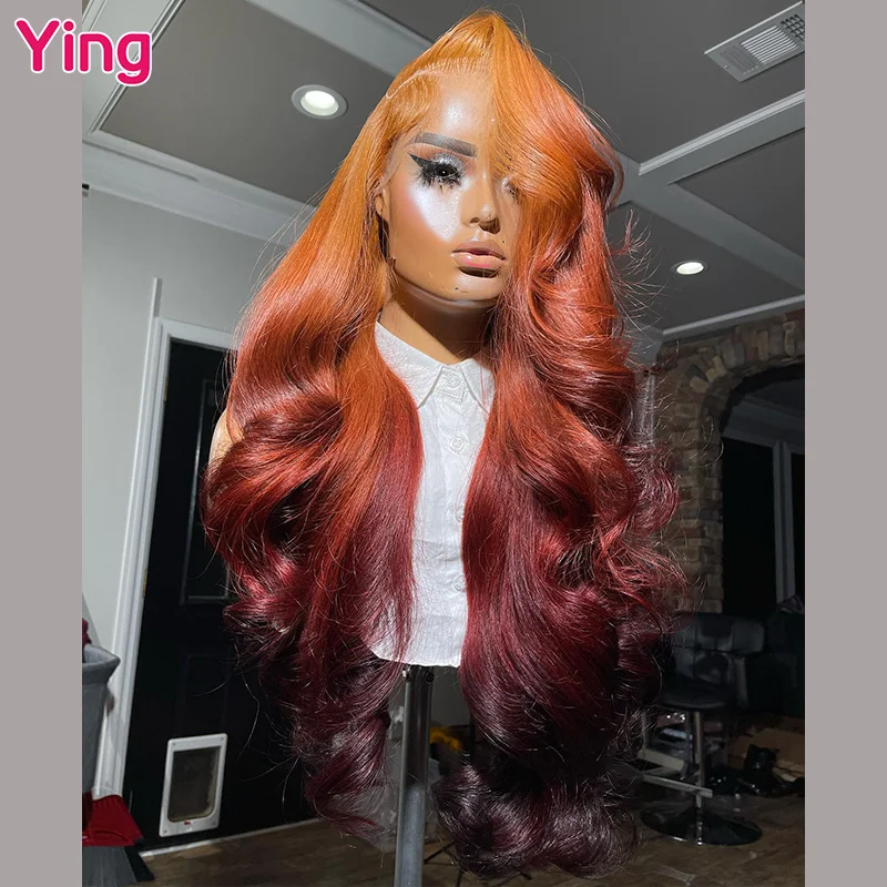 Ying Brazilian 200% Body Wave 13x6 Transparent Lace Front Wig Maple Red Omber PrePlucked With Baby Hair 13x4 Lace Front Wig