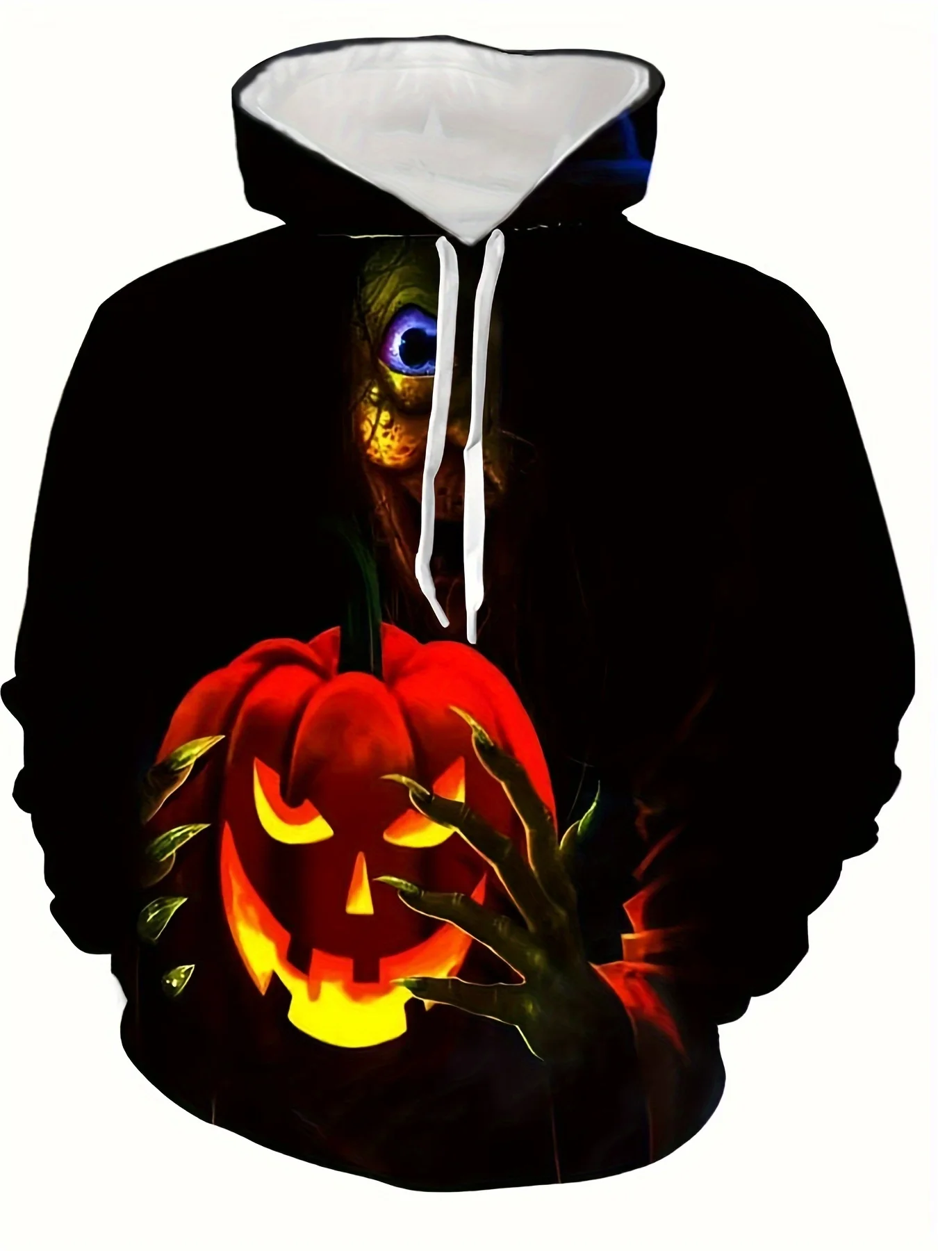 Customization Men's 3D Digital Evil Pumpkin Print Hooded Drawstring Sweatshirt, Winter And Fall Outdoors Fashion Hoodie For Hall