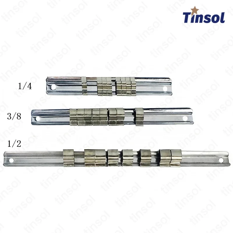 TINSOL 1pc/3pcs 8-Clip Socket Rack Holder Fits 1/4, 3/8, 1/2 inch Sockets, On-Rail Tool Organizer Storage for Loose Sockets