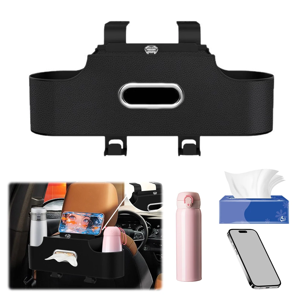 4-In-1 Seat Hanging Bag with Tissue Cup Holder Rear Seat Storage Rack Hanging Hooks Car Seat Organizer Auto Interior Supplies