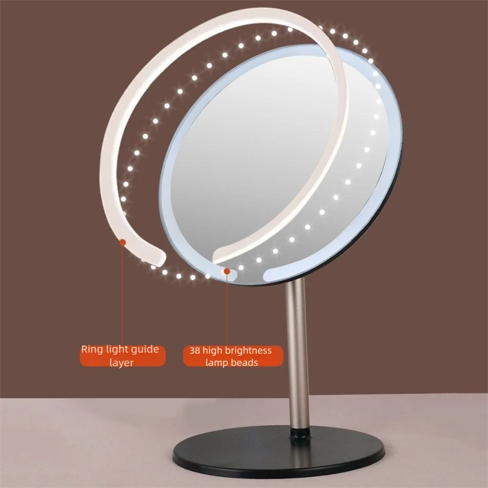 Specchio per trucco a LED regolabile Rotazione di luci a 3 colori Specchi cosmetici portatili Specchi da tavolo illuminati ad alta definizione antiscivolo