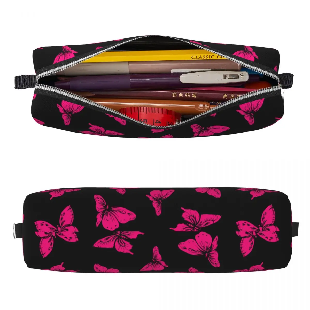 귀여운 나비 연필 케이스 핑크 동물 펜 홀더 가방 학생 대형 스토리지 학생 학교 지퍼 연필 케이스