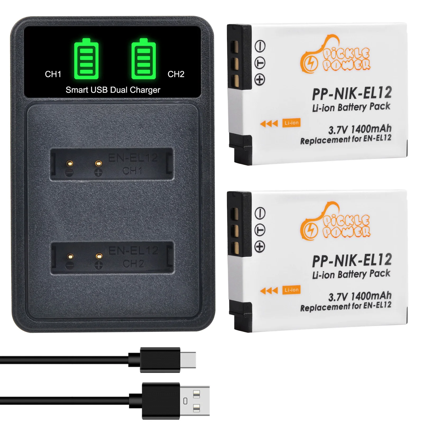 EN-EL12 1400mAh Li-ion Battery EN EL12+PD20W Dual Charger for Nikon CoolPix S610 S610c S710 S1000pj P300 S6200 S6300 S8000 S9100