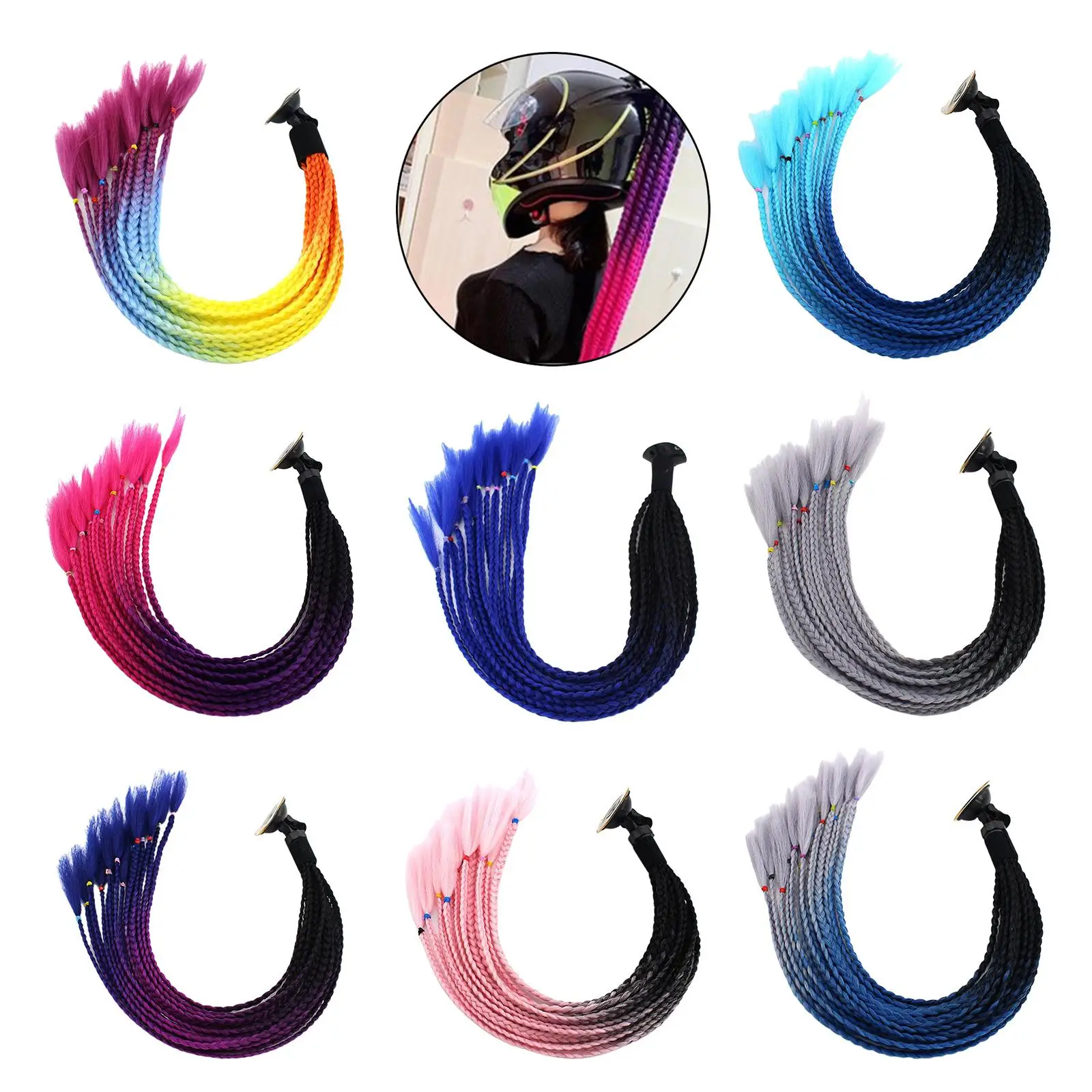 55cm Pigtail Gradient Ramp Helmet Braids Ponytail Helmet Hair for Motor Bike