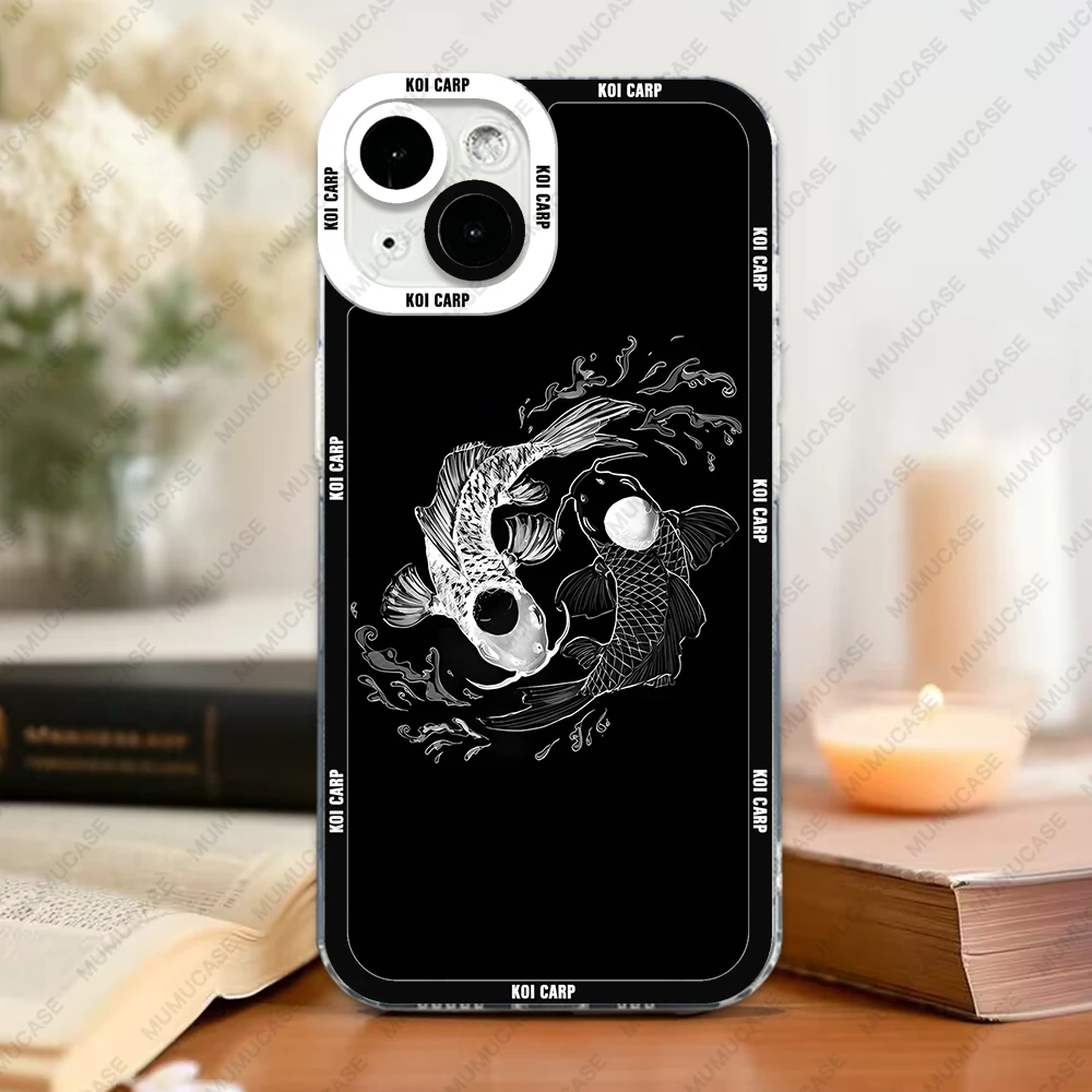Case For iPhone 16 15 14 13 Pro Max 12 Mini 11 XS X XR SE 7 8 Plus Soft Cover Koi Carp