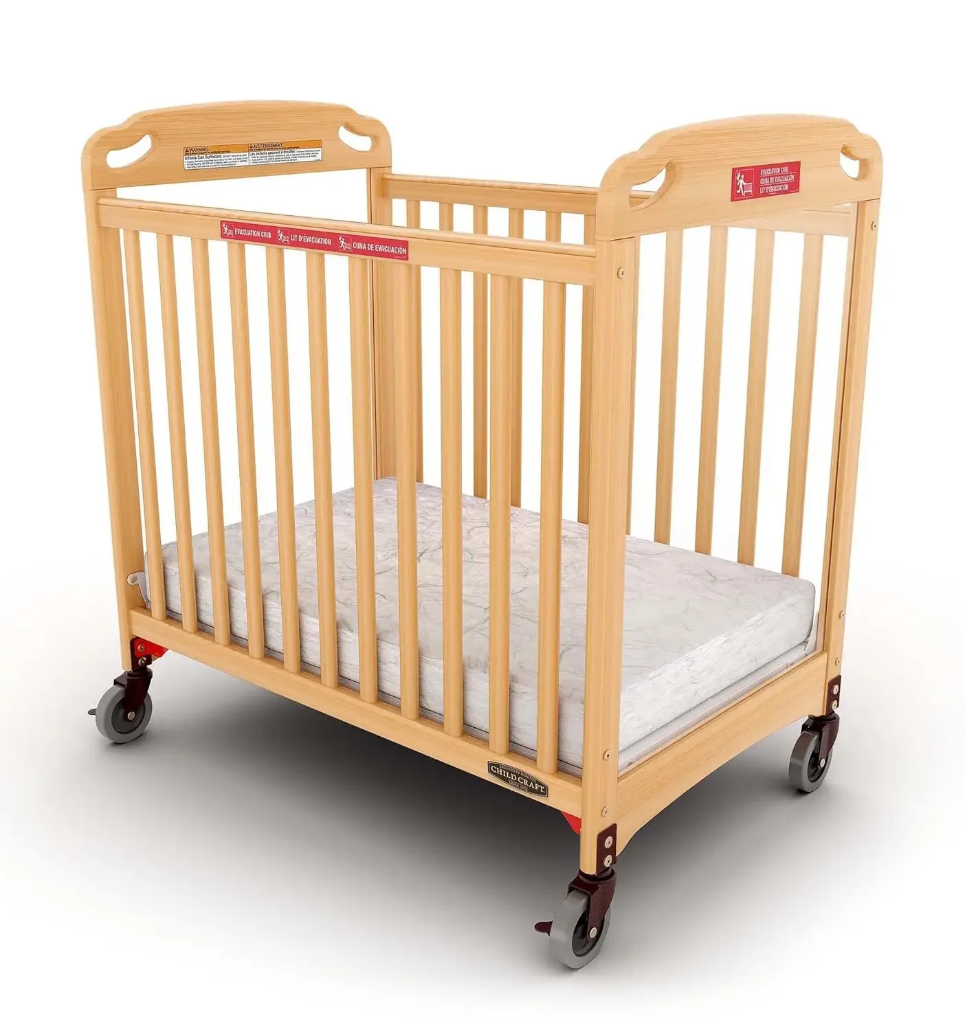 Child Craft Safe Haven Daycare Evacuation Wooden Compact Portable Crib with 4