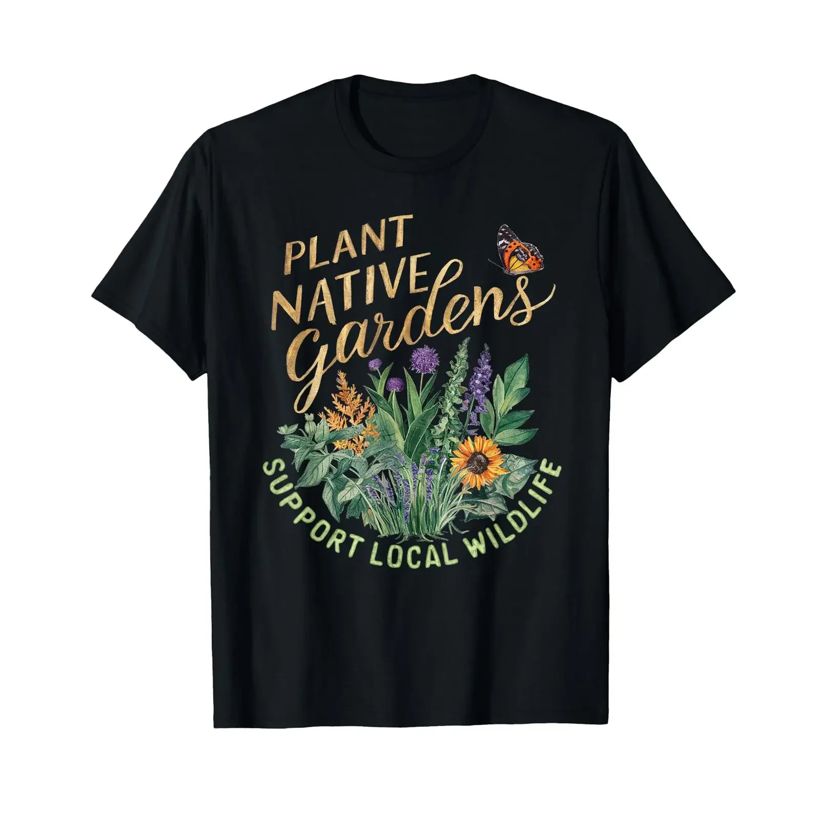 Retro Plant Native Gardens Support Local Wildlife Gardening T Shirt vintage Washed Top For Everyday Wear Versatile Slightly