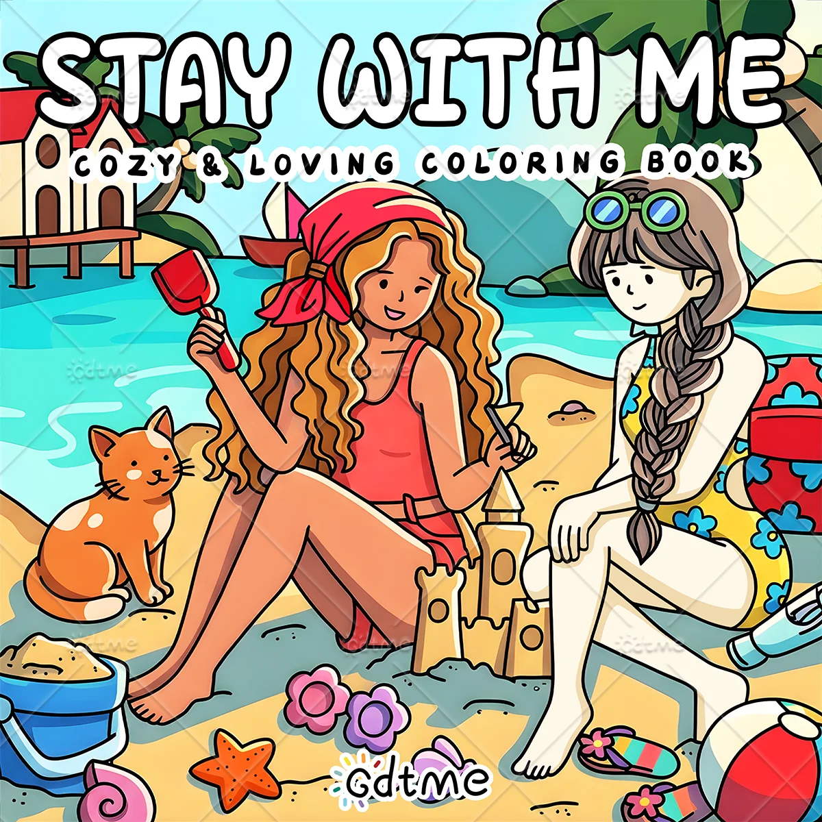 Stay With Me Adult Coloring Book, Large Print Cozy Loving Beach Vacation Scenes, Stress Relief Relaxing Art Therapy Drawing Book