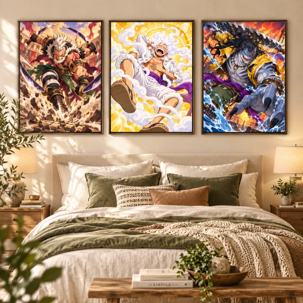 Anime Pirate Canvas Wall Art Poster, Japanese Manga Character Print, Framed Picture for Living Room Bedroom Decor, Fan Gift Home