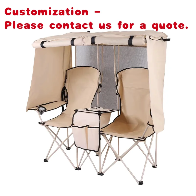 

custom.Outdoor Folding Double Oxford Sunshade Chair Camping Fishing Beach Portable Metal Camping Chair with Canopy