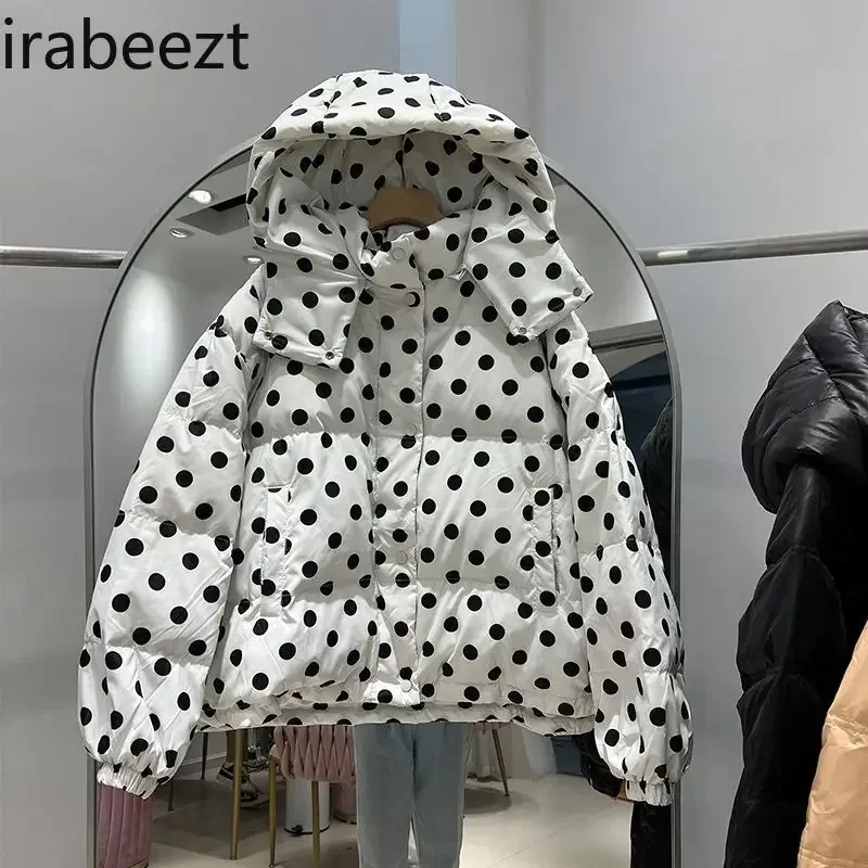 New Super Light Loose Large Size Korean Version Female Hooded Down Jacket Polka Dot Fashion Temperament Short Winter Coat