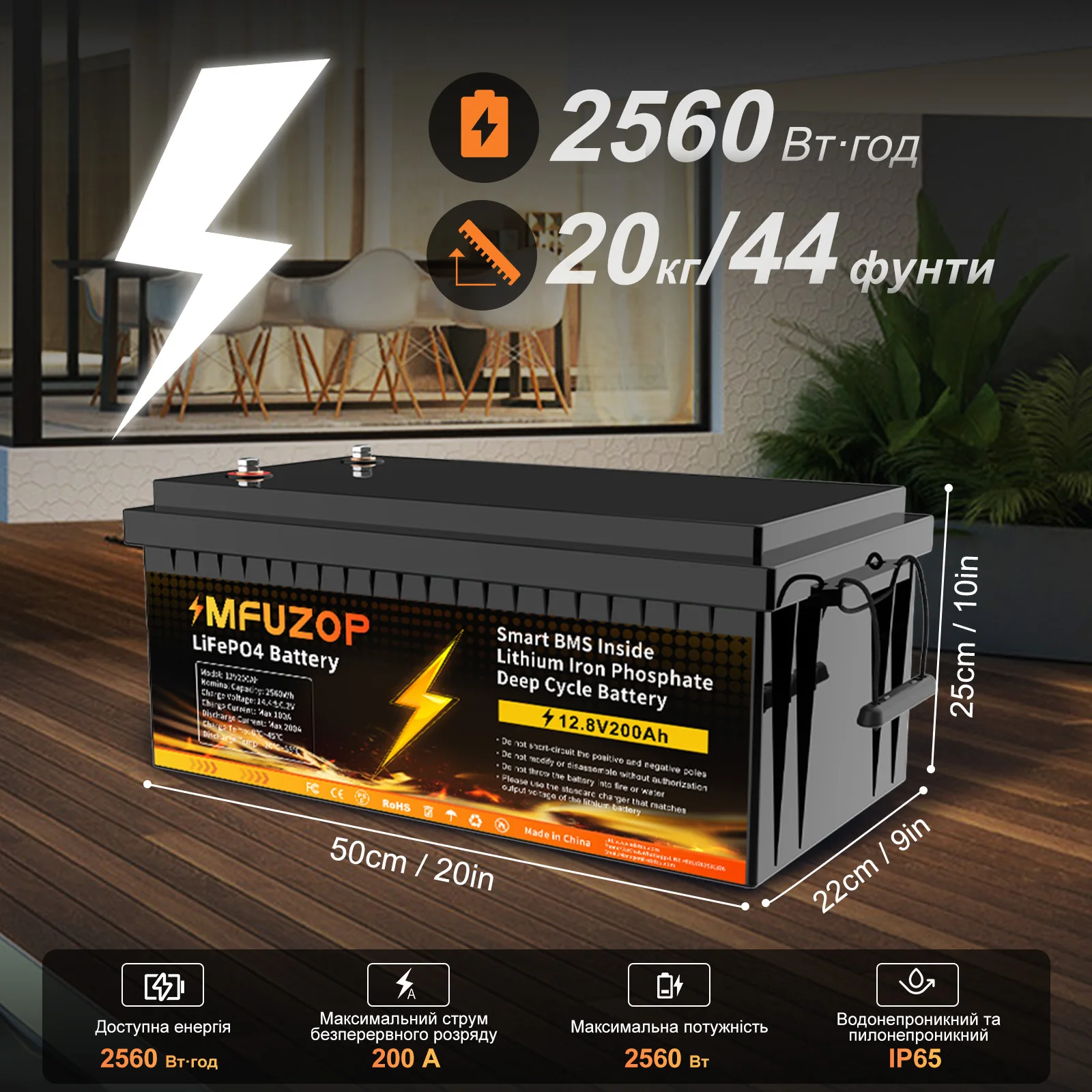 MFUZOP 12V200ah Portable Rechargeable LiFePO4 Battery Built in Smart BMS Deep Cycle 8000+ for RV Solar No VAT