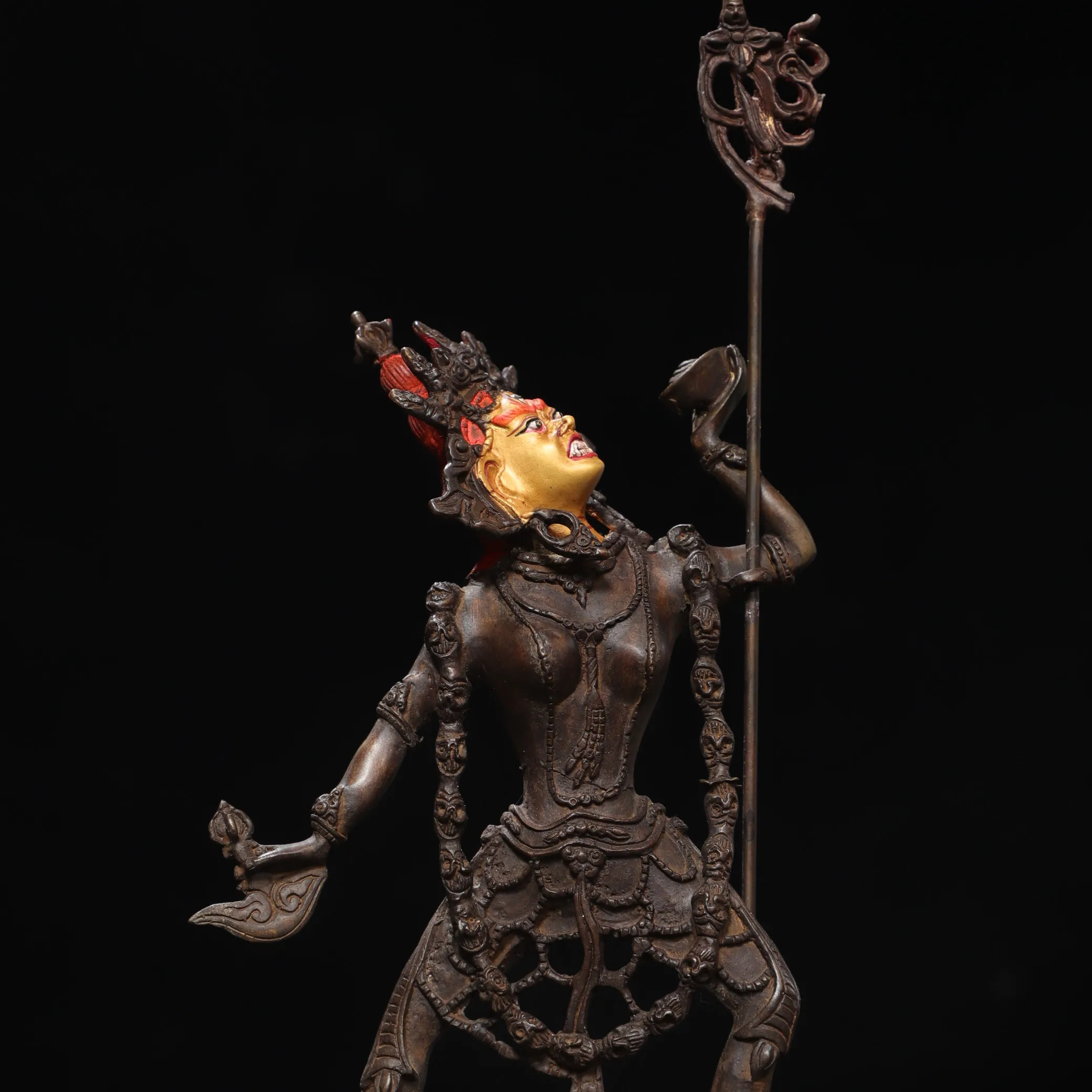 Old Bronze Cinnabar Gilded dakini  Standing Buddha Backlit Lotus Buddha Terrace Amitabha Amass wealth Ornaments