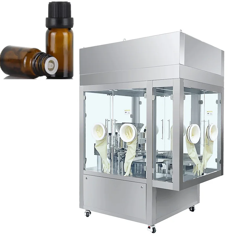 ماكينة تعبئة قارورة/زجاجة صغيرة سعة 1/2 مل 3 في 1 | حشو زجاجي/بلاستيك، سدادة، كابر قطعة واحدة #1