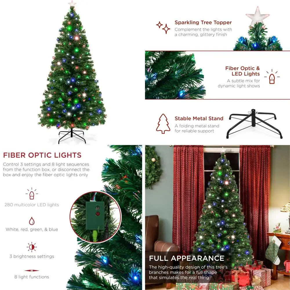 

7-футовая рождественская елка из искусственной сосны с подсветкой и 280 разноцветными светодиодными фонарями, праздничное праздничное украшение