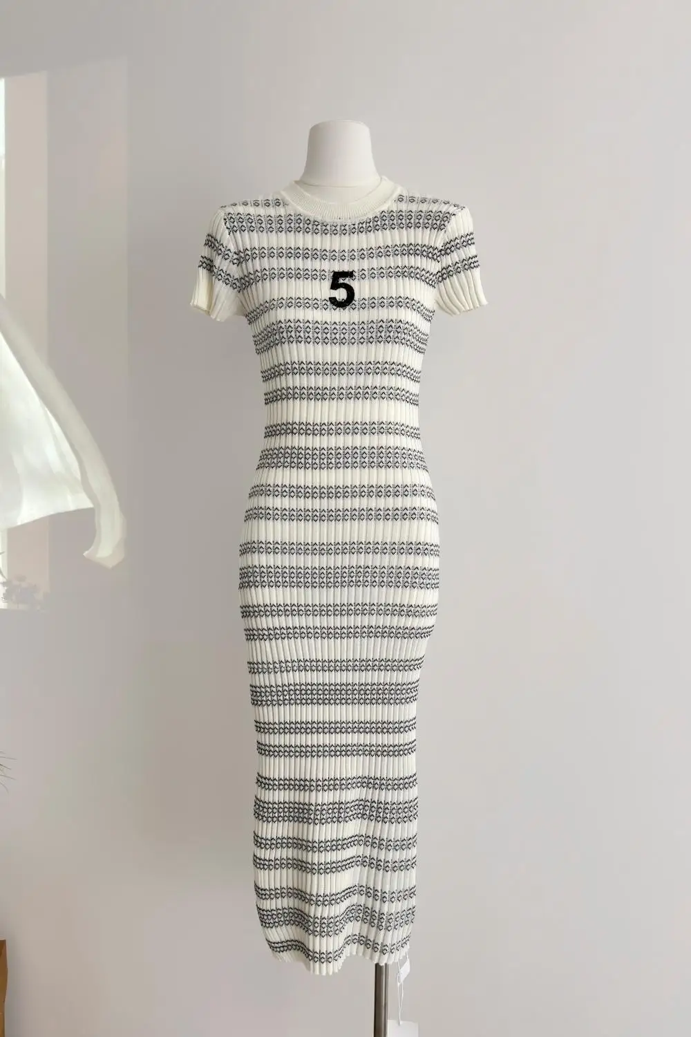 Summer Striped Slim Knit Dress Women Elegant Vintage Stylish Chic Dresses Short Sleeve O-neck Ladies Vestidos Mujer 2024