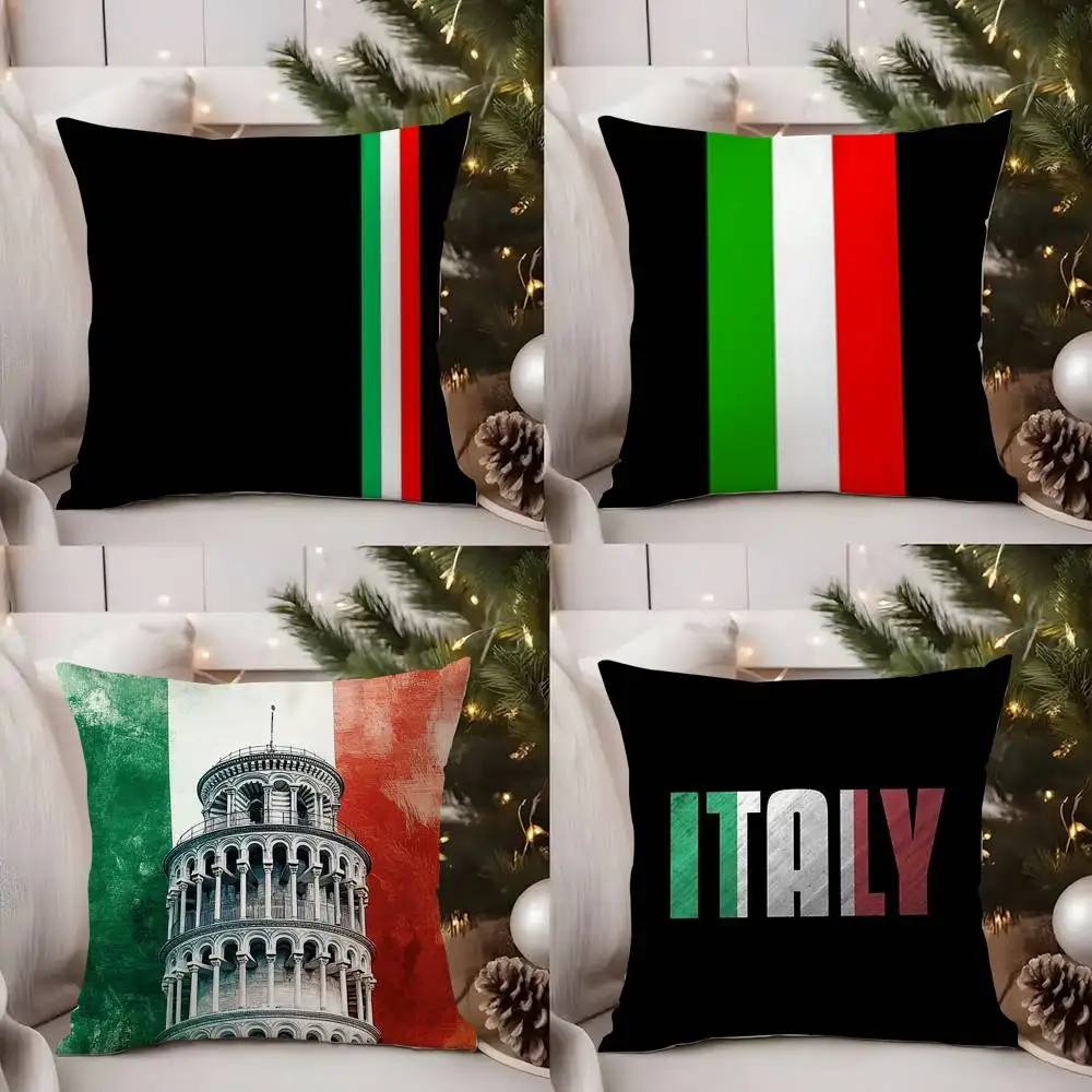 

I-Iitalian Flag Pillow Case Office Sofa Dorm Chair Back Short Plush Double-sided Printing Home Cushion Cover