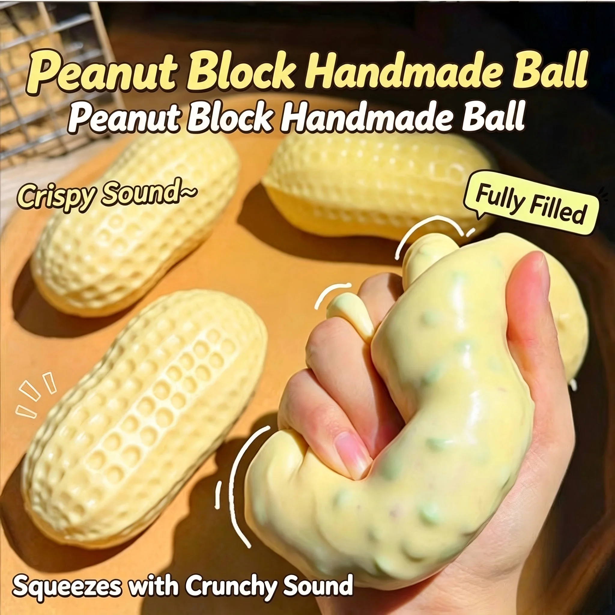 Peanut Stress Ball Shapeable Filling Building Blocks Crunchy Creamy Feel Squeeze Ball Fidget Toy ASMR for Adults Gift