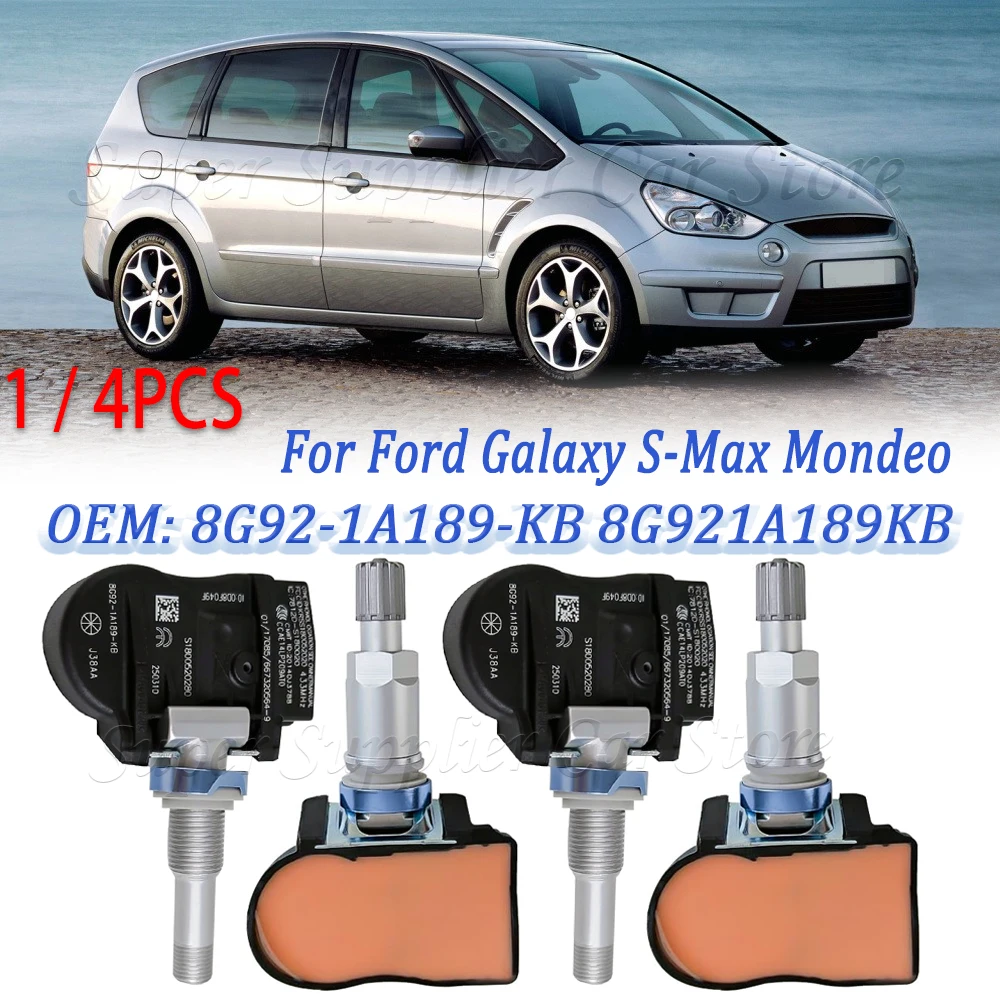 For Ford Galaxy S-Max Mondeo TPMS 433MHz Car Tire Pressure Monitoring System Sensor New 1/4PCS 8G92-1A189-KB 8G921A189KB