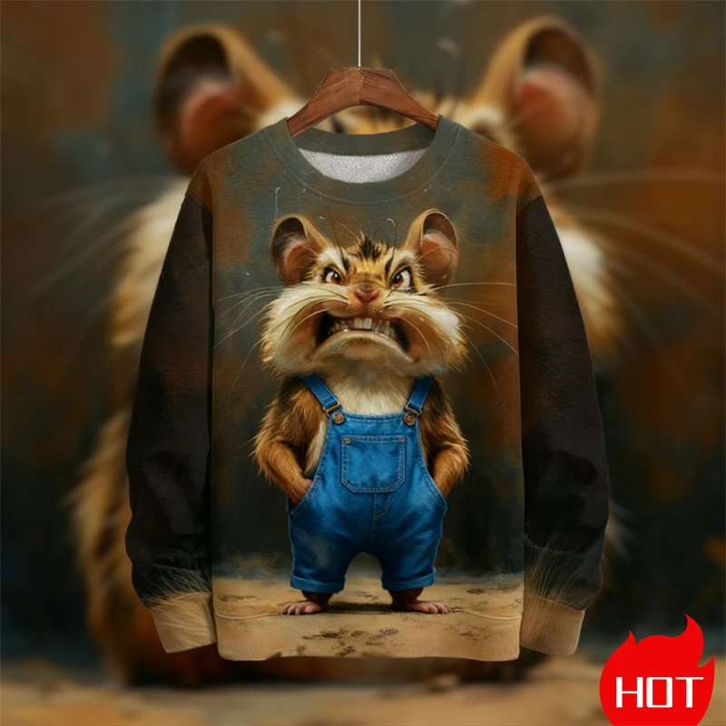 3D Printed Cartoon Cute Hamster Pattern Hoodie Sweatshirts For Men Autumn Long Sleeve Pullovers O-Neck Sweatshirt Harajuku Tops