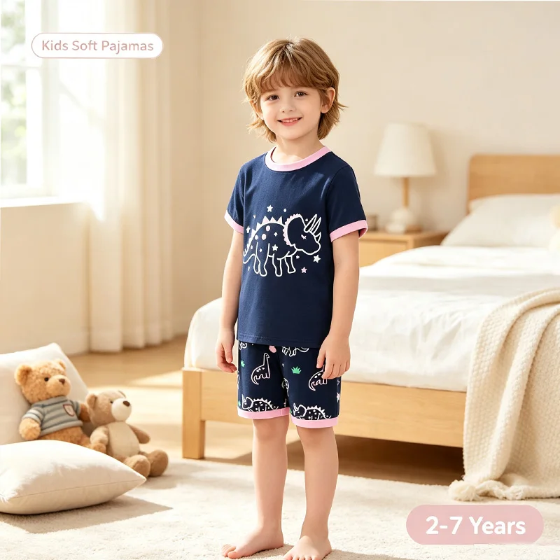 Little Hand Kids Printed Pyjamas Soft Short Sleeve Night Clothes Glow In Dark Elf Butterfly Pattern Summer Loungewear Set For 2-