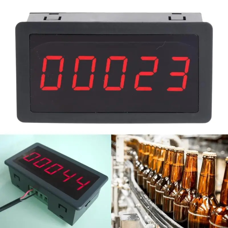 Digital LED Counter Panel Meter 5 Digit Panel Counter Meter Plus Counter Panel Totalizer 0-9999 Compact for Factory