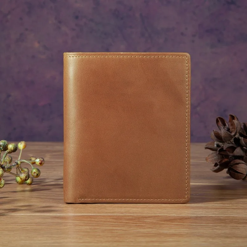 2026 Crazy Horse Leather Bifold Wallet, Vintage Genuine Cowhide Short Purse, Multi Card Slot Wallet with ID Window for Men Women