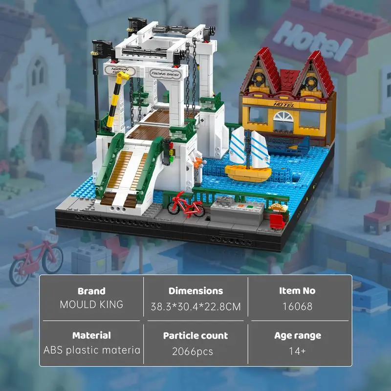 Mold King 16068 Nordic Town Vouwbrug 2066 stks Bouwsteen Creatieve Baksteen Set Montage Educatief Speelgoed Kerstcadeau
