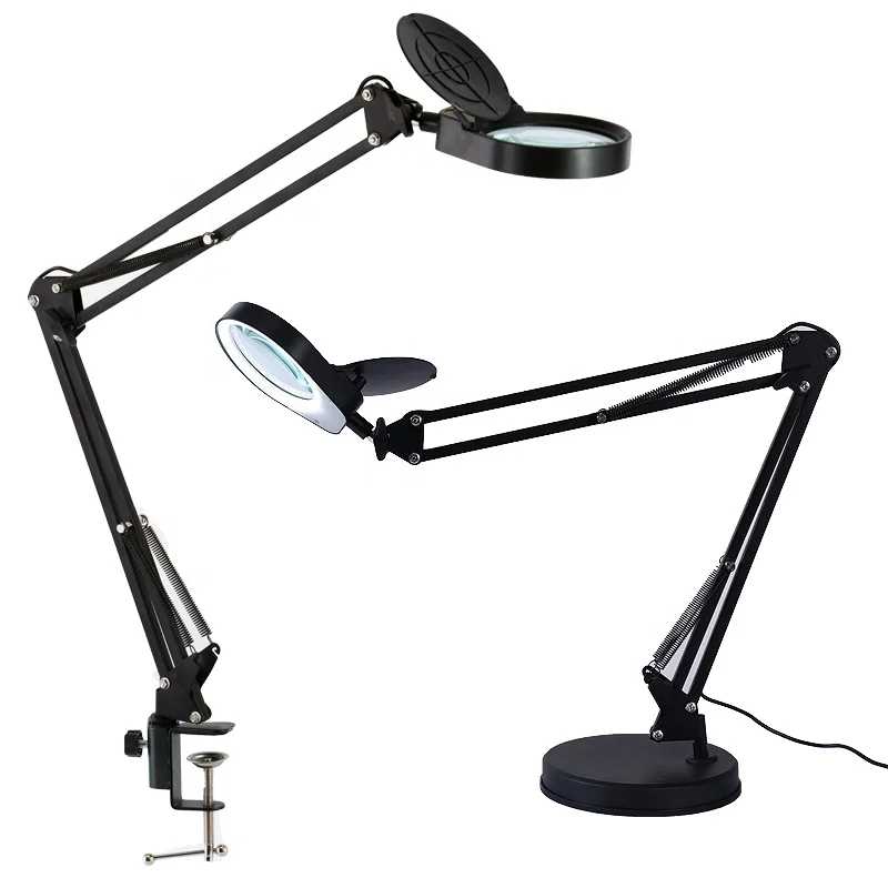 8X15X Magnifying Glass Lamp with Clamp and Stand LED Magnifier 5X Lens Adjustable Swivel Arm for Reding,Repair,Close Work 2IN1