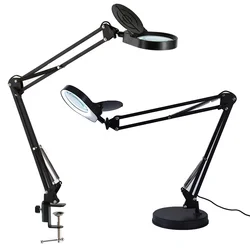 Lampada con lente d'ingrandimento 8X15X con morsetto e supporto Lente d'ingrandimento a LED Obiettivo 5X Braccio girevole regolabile per Reding, Riparazione, Chiudi lavoro 2IN1