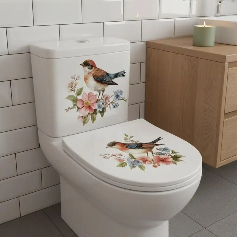 Chicken Peacock Toilet Sticker Waterproof Reusable Animal Pattern Wall Decal for Temporary Bathroom Decor
