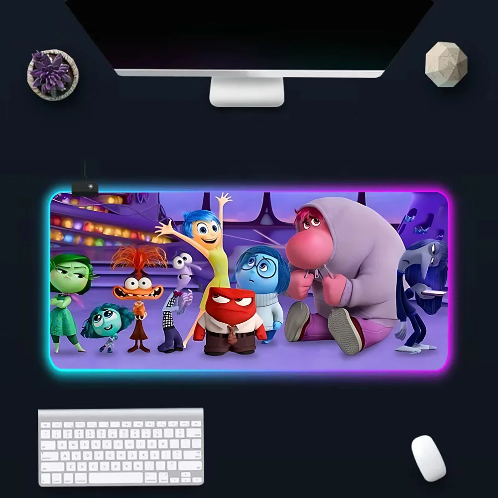 Inside Out 2 RGB Pc Gamer Keyboard Mouse Pad Mousepad LED Glowing Mouse Mats Rubber Gaming Computer Mausepad