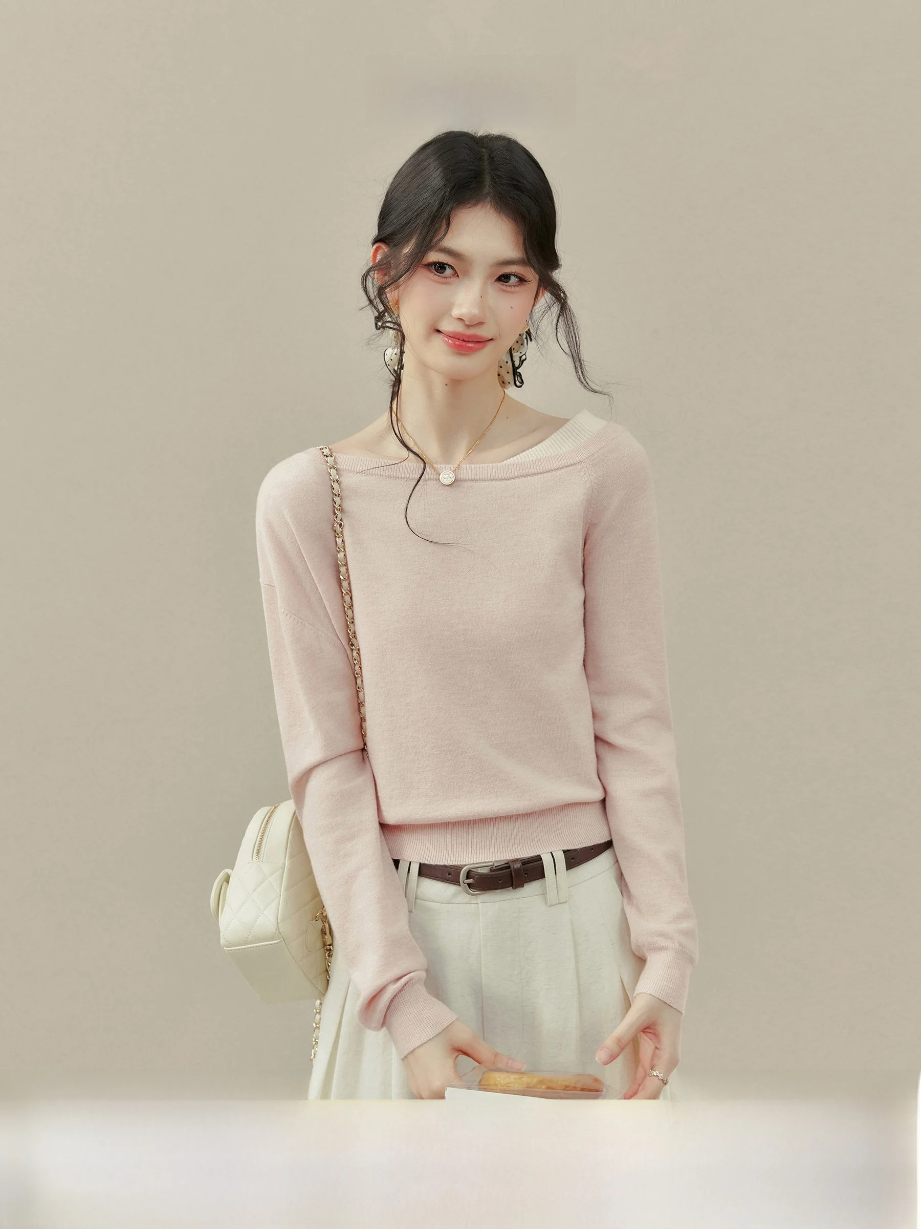 

Розовая вязаная кофта на одно плечо для женщин больших размеров, весенняя, свободного кроя, с длинным рукавом, стандартной длины