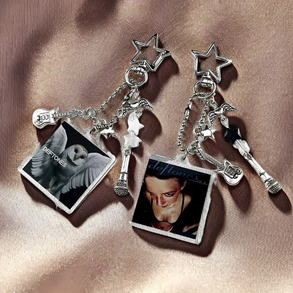Y2k artesanal deftones combinando amuletos de telefone guitarra microfone pingente chaveiros estrelas frisado mochila decoração presentes