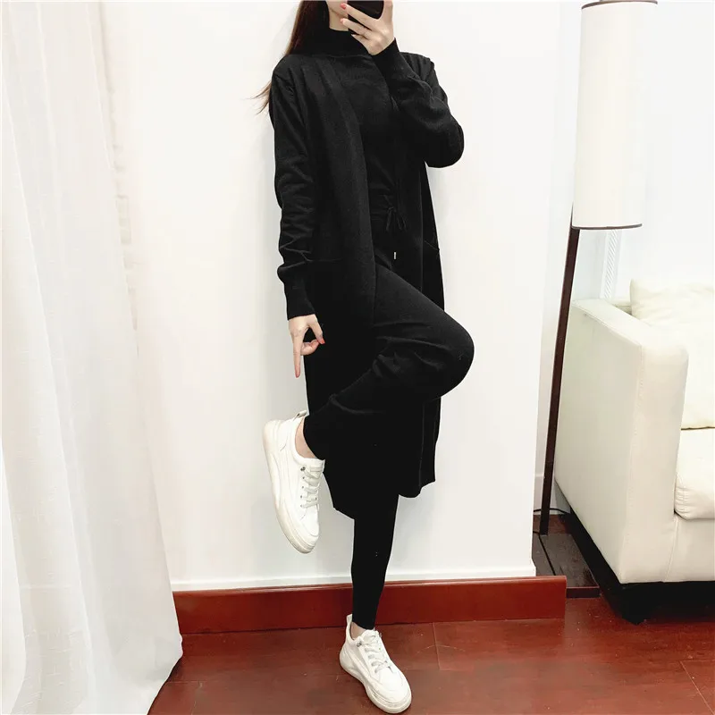 Women Sweater 3 Piece Set Tracksuit 2024 Spring Autumn Long Cardigan Coat + Half Turtleneck Vest + Pants Knitted Suits Outfits