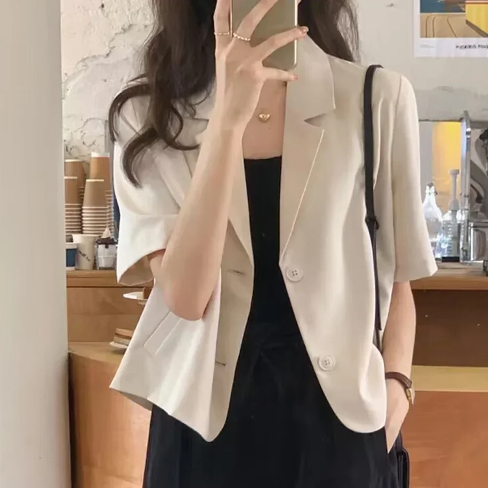 Summer Blazers Women Simple Leisure Loose Korean Style Youth Single Breasted Loose Thin Short-sleeved Suit Fashion Simple Ladies