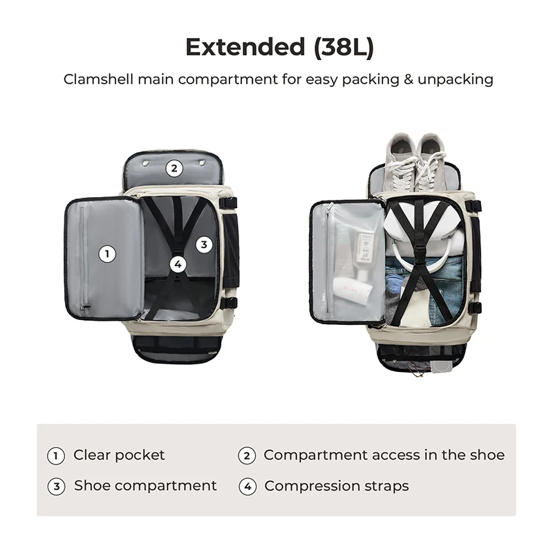 BAGSMART Extended Men's Backpacks Large Capacity Travel Cabin Hand Luggage Backpack School Backpack with 15.6'' laptop Pocket